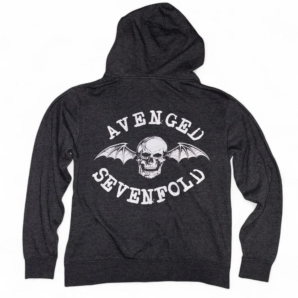 2010s emo grunge alt avenged sevenfold logo graphic zip-up hoodie, unisex sz md - Picture 5 of 6